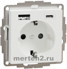 Розетка электрическая Merten со шторками с зарядным устройством USB-A+C (Активный белый)