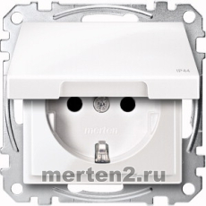 Влагозащищенная розетка электрическая IP44 Merten со шторками с откидной крышкой (Полярно-белый)