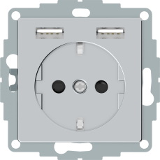 Розетка электрическая Merten со шторками с зарядным устройством USB-A (Алюминий)
