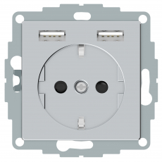 Розетка электрическая Merten со шторками с зарядным устройством USB-A (Алюминий)