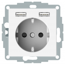 Розетка электрическая Merten со шторками с зарядным устройством USB-A (Полярно-белый)