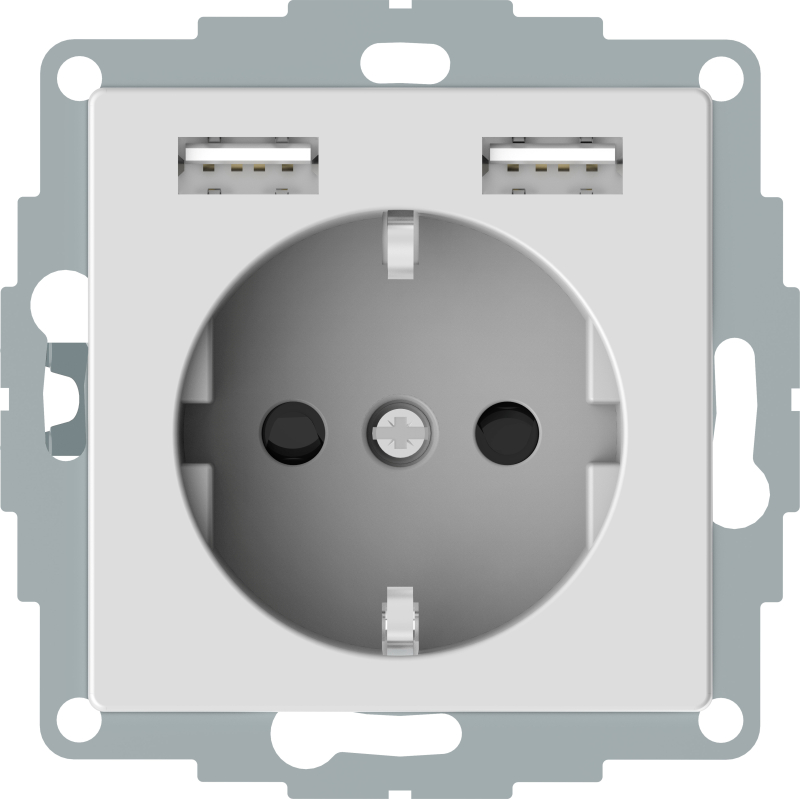 Розетка электрическая Merten со шторками с зарядным устройством USB-A (Активный белый)