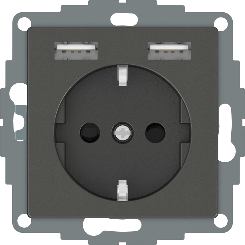 Розетка электрическая Merten со шторками с зарядным устройством USB-A (Антрацит)