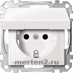 Розетка электрическая Merten со шторками с откидной крышкой (Полярно-белый)